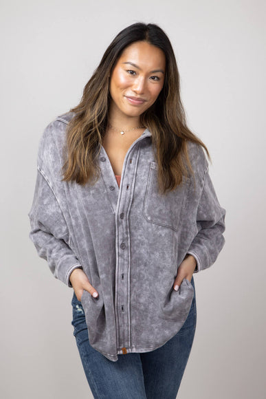 Simply Southern Solid Acid Wash Shacket for Women in Lead