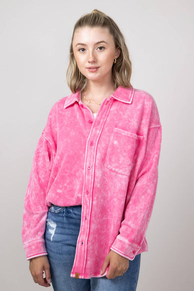 Simply Southern Solid Acid Wash Shacket for Women in Pink