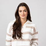 Simply Southern Stripe Quarter Zip Sweater for Women in Desert Tan