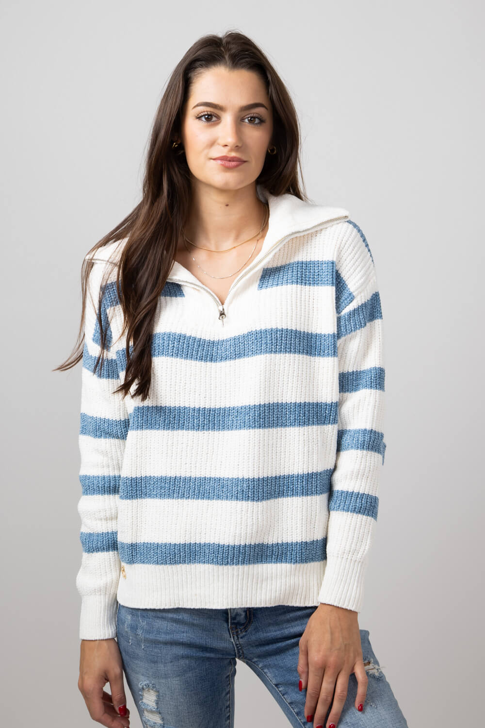 The Westside high quality Blue Quarter Zip Sweater