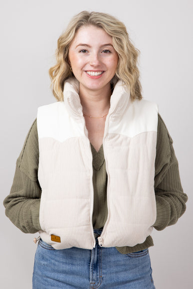 Simply Southern Corduroy Cropped Zippered Vest for Women in Cream 