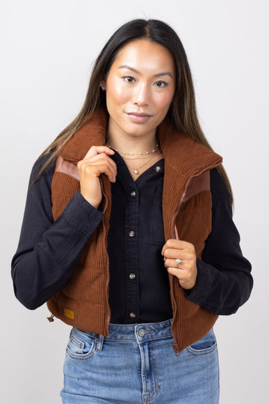 Simply Southern Corduroy Cropped Zippered Vest for Women in Sable