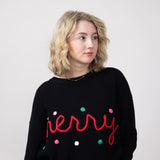 Simply Southern Knit Merry Sweater for Women in Black