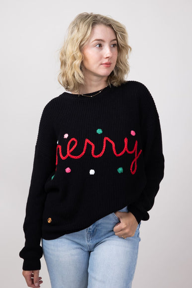 Simply Southern Knit Merry Sweater for Women in Black