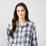 Simply Southern Plaid Button Up Shirt for Women in Grey