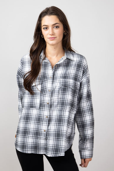 Simply Southern Plaid Button Up Shirt for Women in Grey