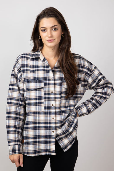 Simply Southern Plaid Button Up Shirt for Women in Navy