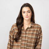 Simply Southern Plaid Button Up Shirt for Women in Tan