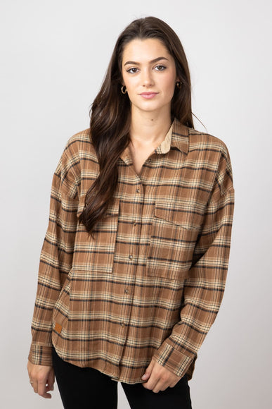 Simply Southern Plaid Button Up Shirt for Women in Tan