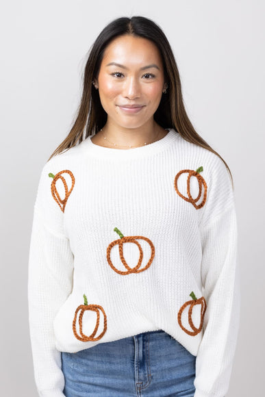 Simply Southern Knit Pumpkins Sweater for Women in Cream