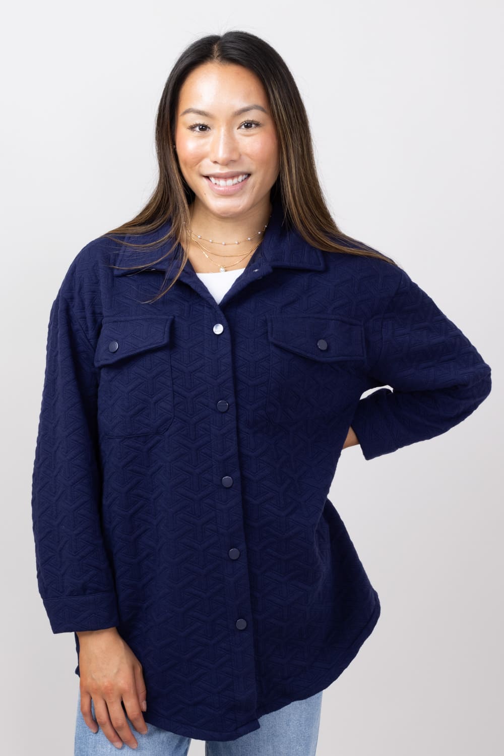 Navy shacket womens best sale