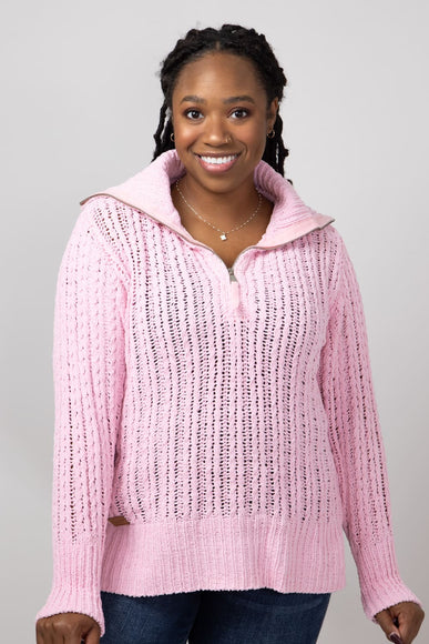 Simply Southern So Soft Quarter Zip Sweater for Women in Candy Pink