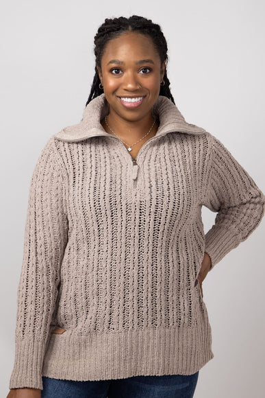 Simply Southern So Soft Quarter Zip Sweater for Women in Tan