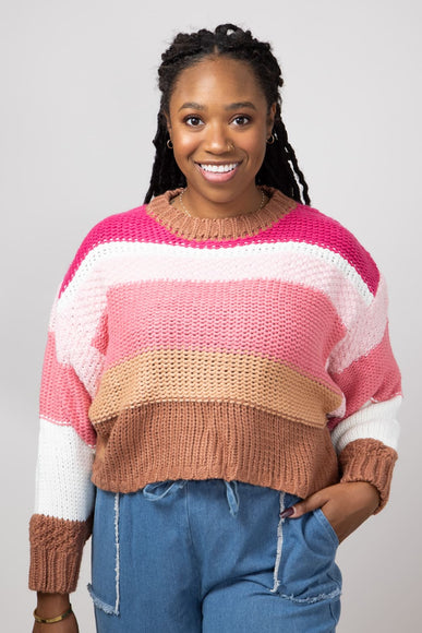 Simply Southern Striped Cropped Sweater for Women in Cranberry