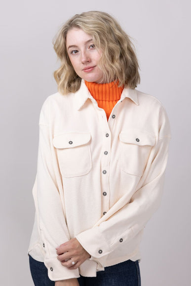 Simply Southern Waffle Knit Shacket for Women in Parchment Cream 