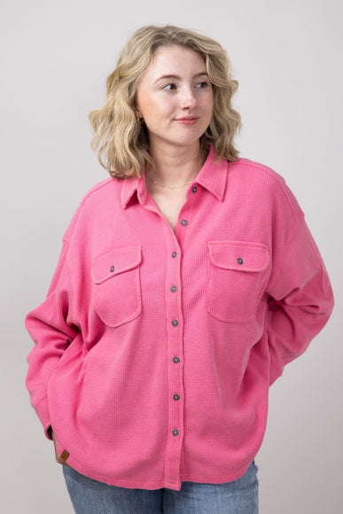 Simply Southern Solid Waffle Knit Shacket for Women in Pink