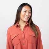 Simply Southern Solid Waffle Knit Shacket for Women in Rust