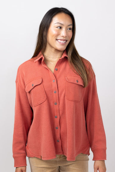 Simply Southern Solid Waffle Knit Shacket for Women in Rust