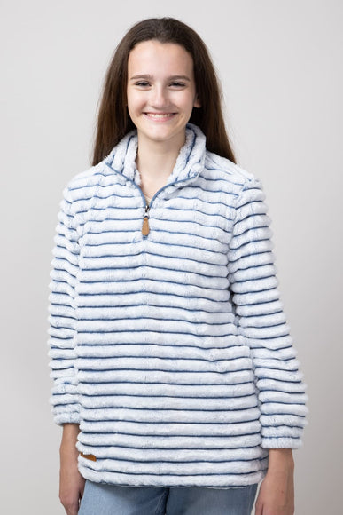 Simply Southern Youth Luxe Quarter Zip Front Pullover for Girls in Blue Steel