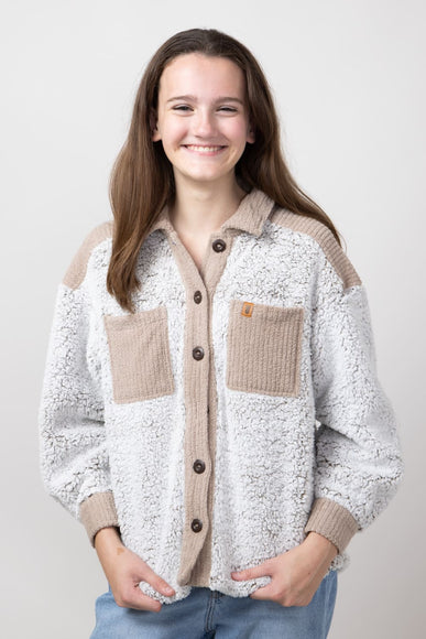 Simply Southern Youth Soft Shacket for Girls in Frost/Tan