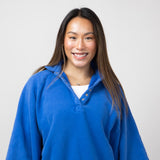 Snap Button Collared Fleece for Women in Cobalt