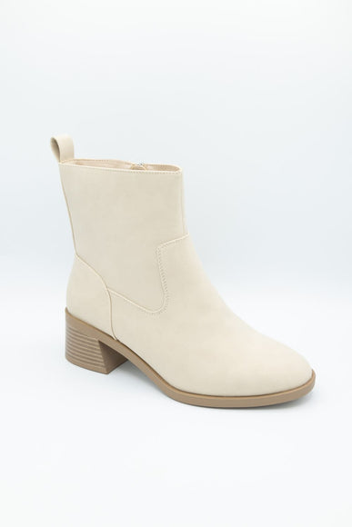 Soda Beaver Block Heel Booties for Women in Beige