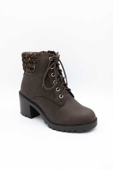 Soda Henry Knit Ankle Lace Up Booties for Women in Brown