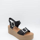 Soda Dorina Buckle Platform Sandals for Women in Black