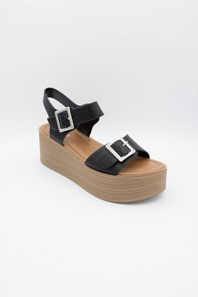 Soda Dorina Buckle Platform Sandals for Women in Black