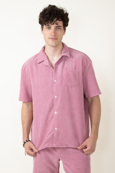 Corduroy Button Up Shirt for Men in Coral