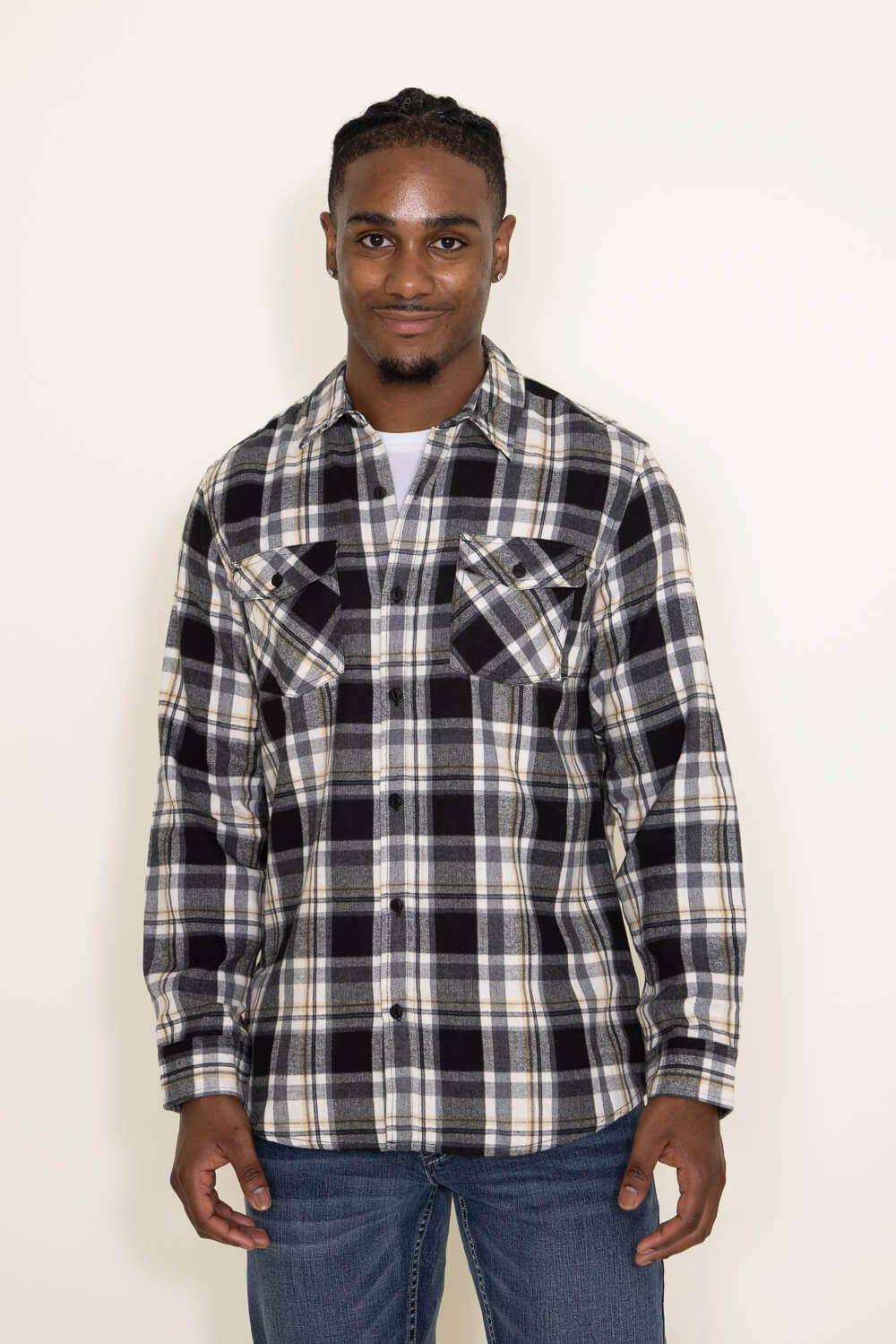 Plaid Flannel Shirt for Men in Black | TJ8281-GL-BLACK – Glik's