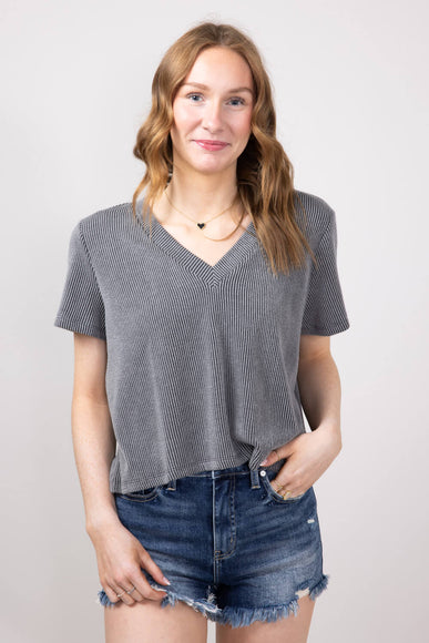 Urban Ribbed Knit Top for Women in Charcoal