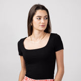 Seamless Double Layer Knit T-Shirt for Women in Black