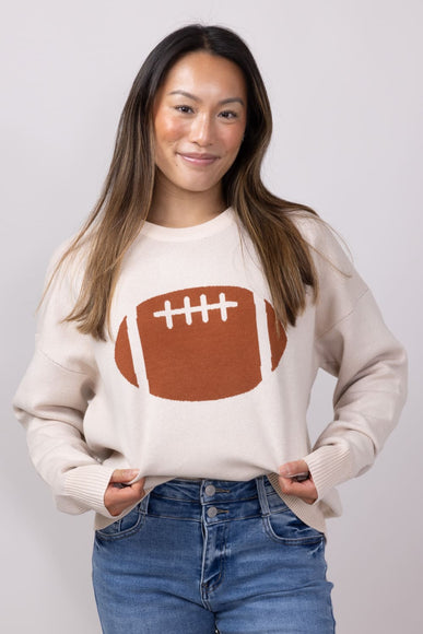 Football Graphic Sweater for Women in Cream