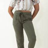 Tencel Drawstring Pants for Women in Dark Olive