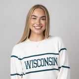 Thread & Supply Wisconsin Varsity Lettering Sweater for Women in Cream/Pinegreen