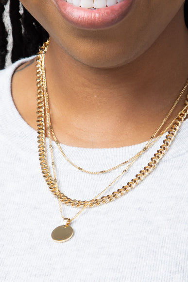 Triple Layer Chain Necklace in Gold