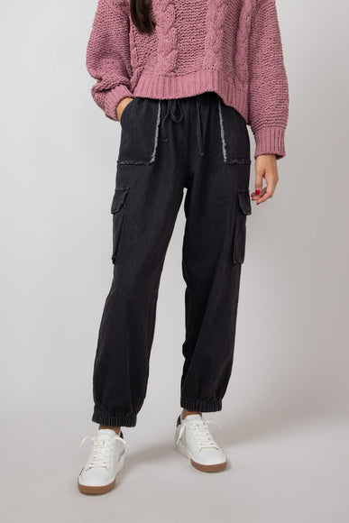 Denim Cargo Joggers for Women in Black
