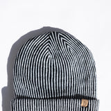 Vertical Stripe Knit Beanie for Women in Black/White