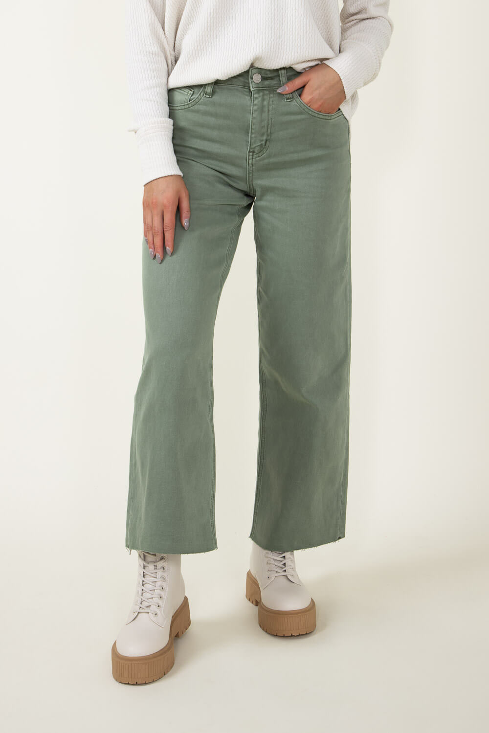 Wide High Jeans - Green - Ladies