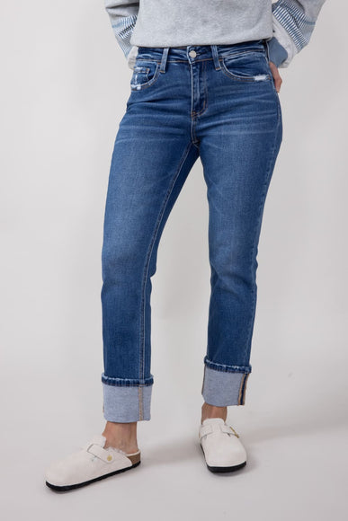 Vervet High Rise Cuffed Slim Straight Jeans for Women