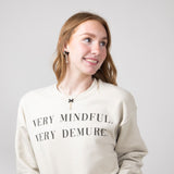 Very Mindful Very Demure Oversized Graphic Sweatshirt for Women in Sand