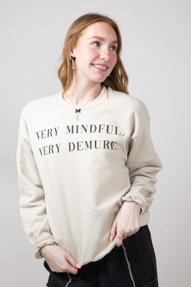 Very Mindful Very Demure Oversized Graphic Sweatshirt for Women in Sand