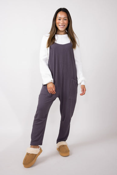 Wave Ribbed Onesie Jumpsuit for Women in Eggplant