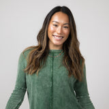 Washed Baby Waffle Oversized Knit Shirt for Women in Green