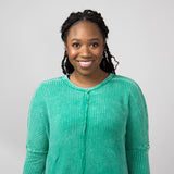 Washed Baby Waffle Oversized Knit Shirt for Women in K Green