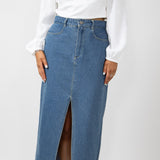 Washed Denim Midi Skirt for Women