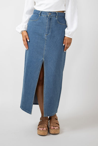 Washed Denim Midi Skirt for Women