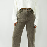 Washed Frayed Flare Jeans for Women in Olive