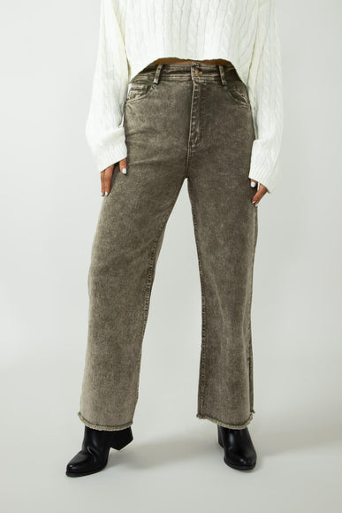 Washed Frayed Flare Jeans for Women in Olive